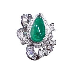 Anello da cocktail in oro 18K con smeraldo dello Zambia certificato AIG da 6,00 carati e 2,10 diamanti