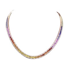 13.20 Carats Ceylon Sapphires  4.00 Ct Diamonds 18K Gold Necklace