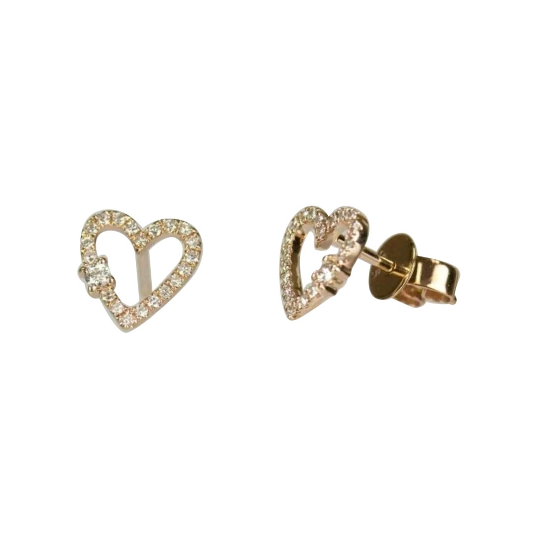 14K Solid Gold Heart Shape Earring Studs Natural Diamond Handmade Jewelry