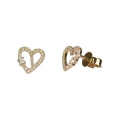 14K Solid Gold Heart Shape Earring Studs Natural Diamond Handmade Jewelry