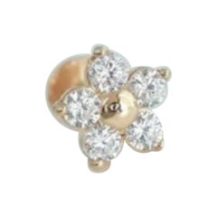 Alfiler de oro macizo de 14 quilates con diamante genuino Flor de cartílago Alfiler de nariz/oreja Alfiler de piercing