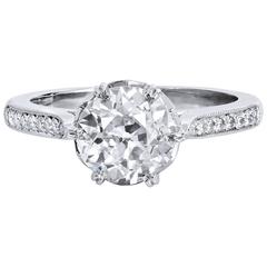 1.73 Carat Old European Cut Diamond Platinum Engagement Ring