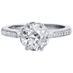 1.73 Carat Old European Cut Diamond Platinum Engagement Ring 