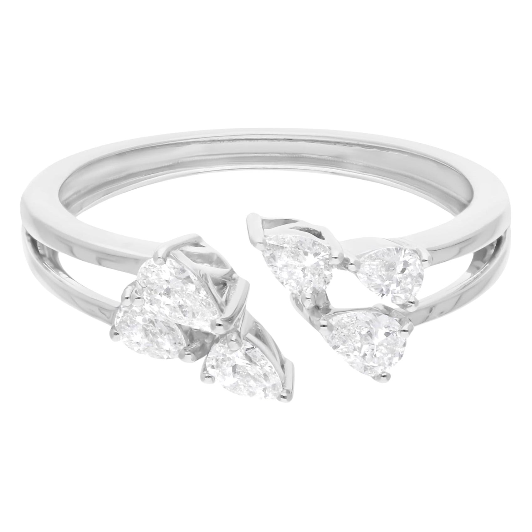 Natural 0.5 Carat SI Clarity HI Color Pear Diamond Cuff Ring 14 Karat White Gold