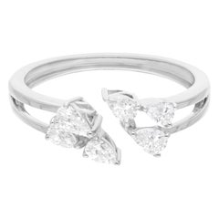 Natural 0.5 Carat SI Clarity HI Color Pear Diamond Cuff Ring 14 Karat White Gold