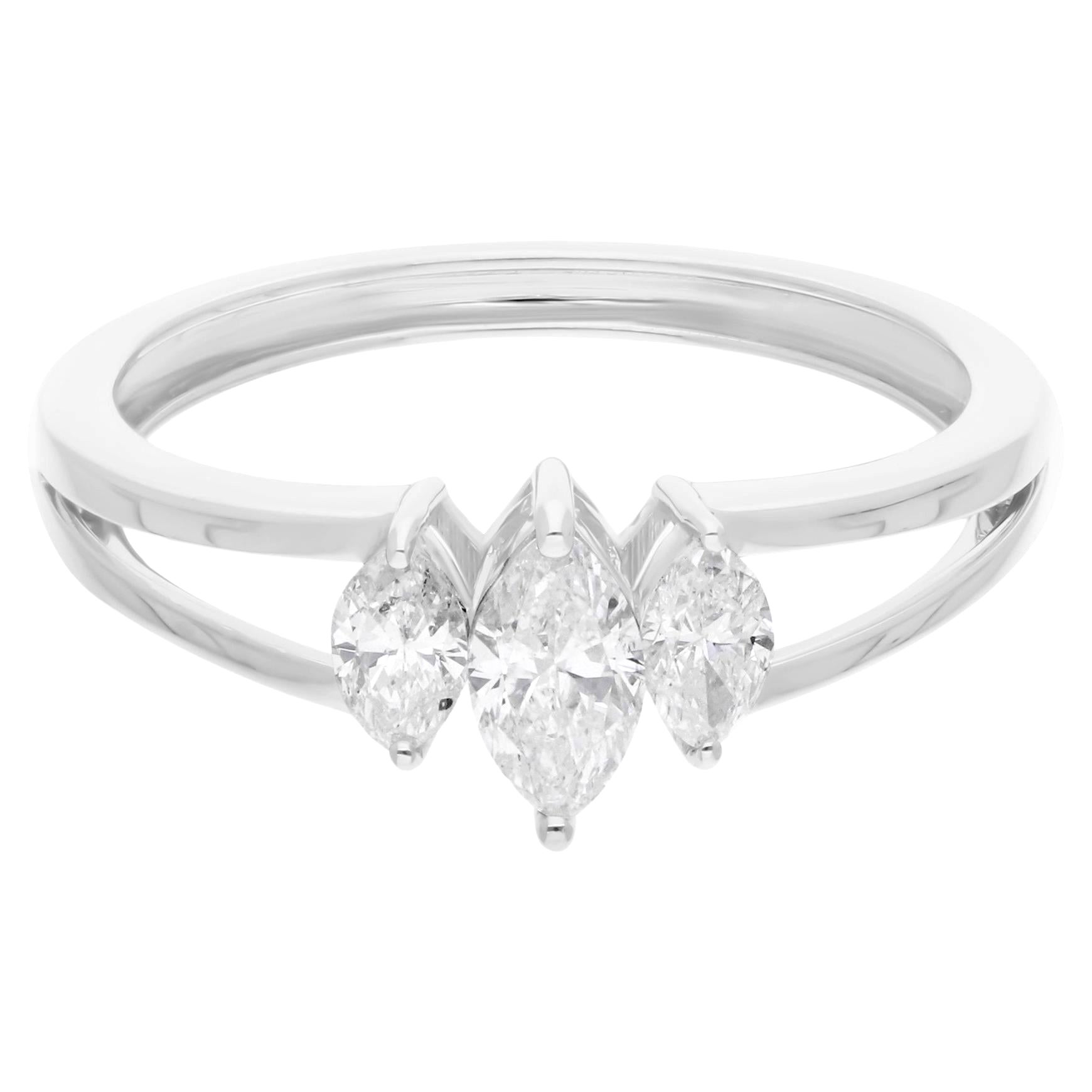Natural 0.58 Carat SI Clarity HI Color Three Diamond Ring 14 Karat White Gold