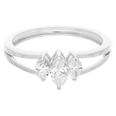 Natürlicher 0,58 Karat SI Reinheit HI Farbe Drei Diamantring 14 Karat Weißgold
