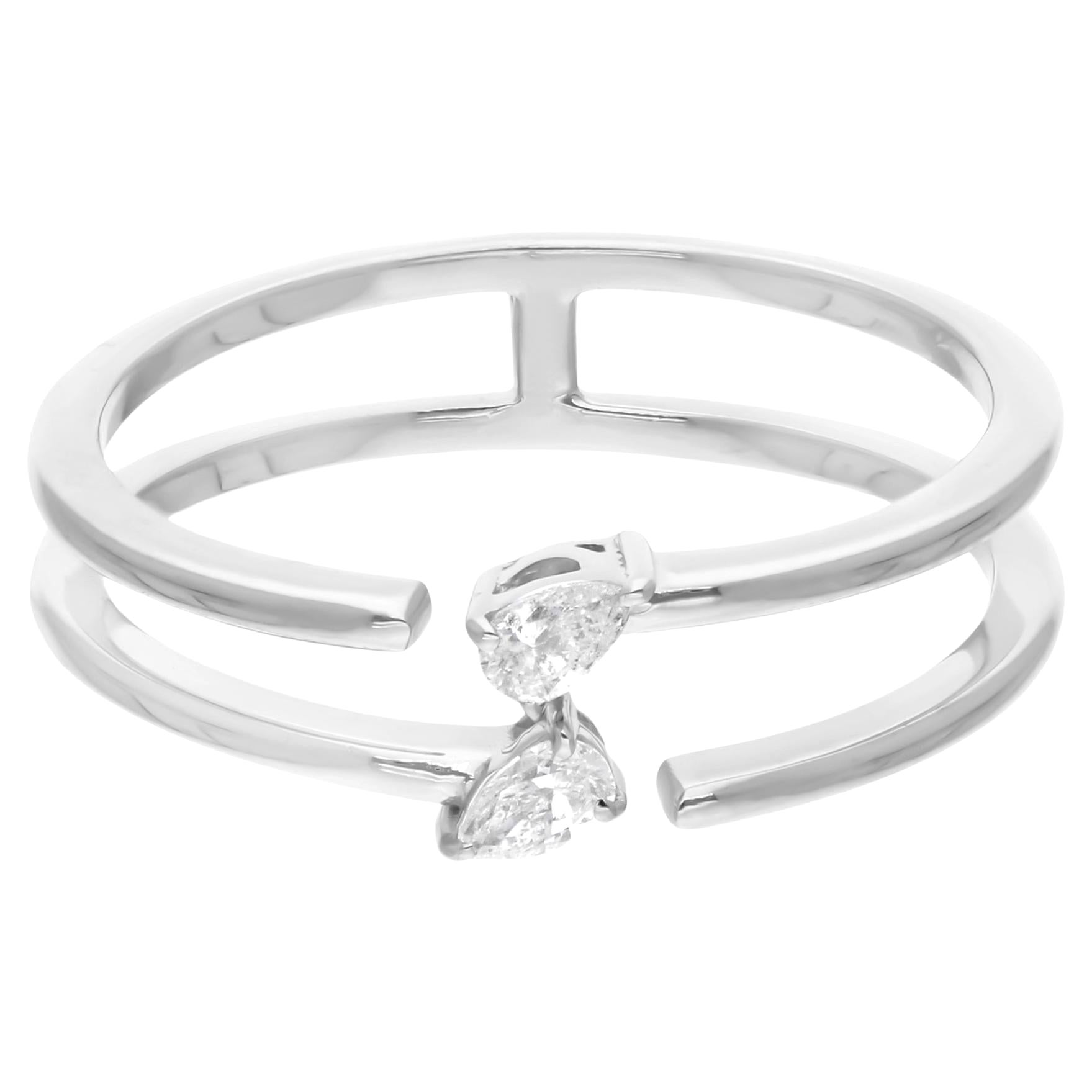 0,12 quilates reales SI Claridad HI Color Anillo de diamantes pera 14 quilates oro blanco