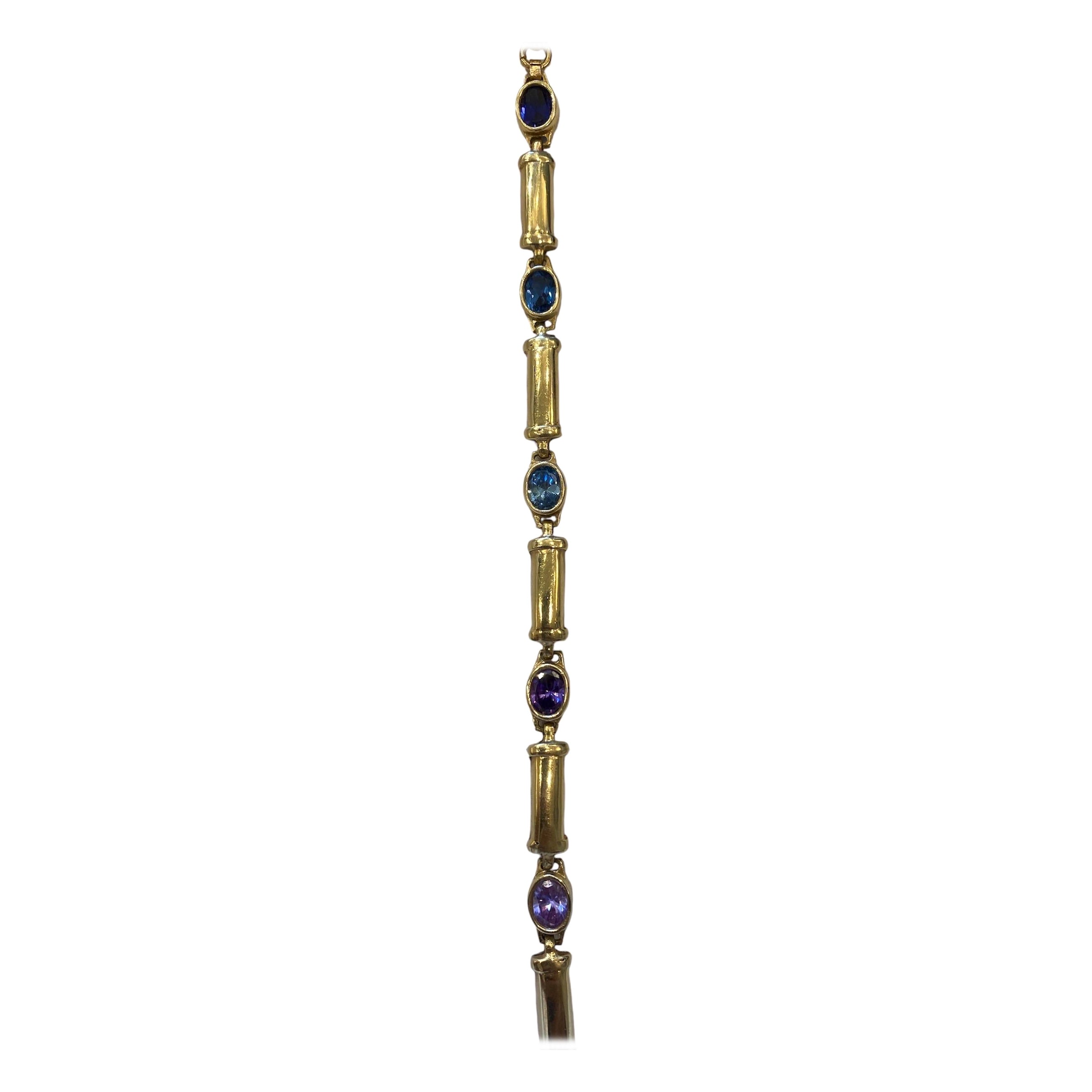 14K Gold Bracelet WIth Colorful Gem-Stones For Sale