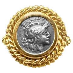 Coin romain authentique (3e siècle. Bague en or 18 carats représentant la déesse Rome