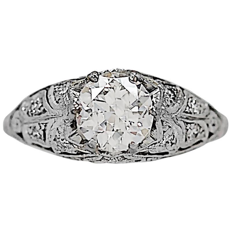 Art Deco .91 Carat Diamond & Platinum Antique Engagement Ring