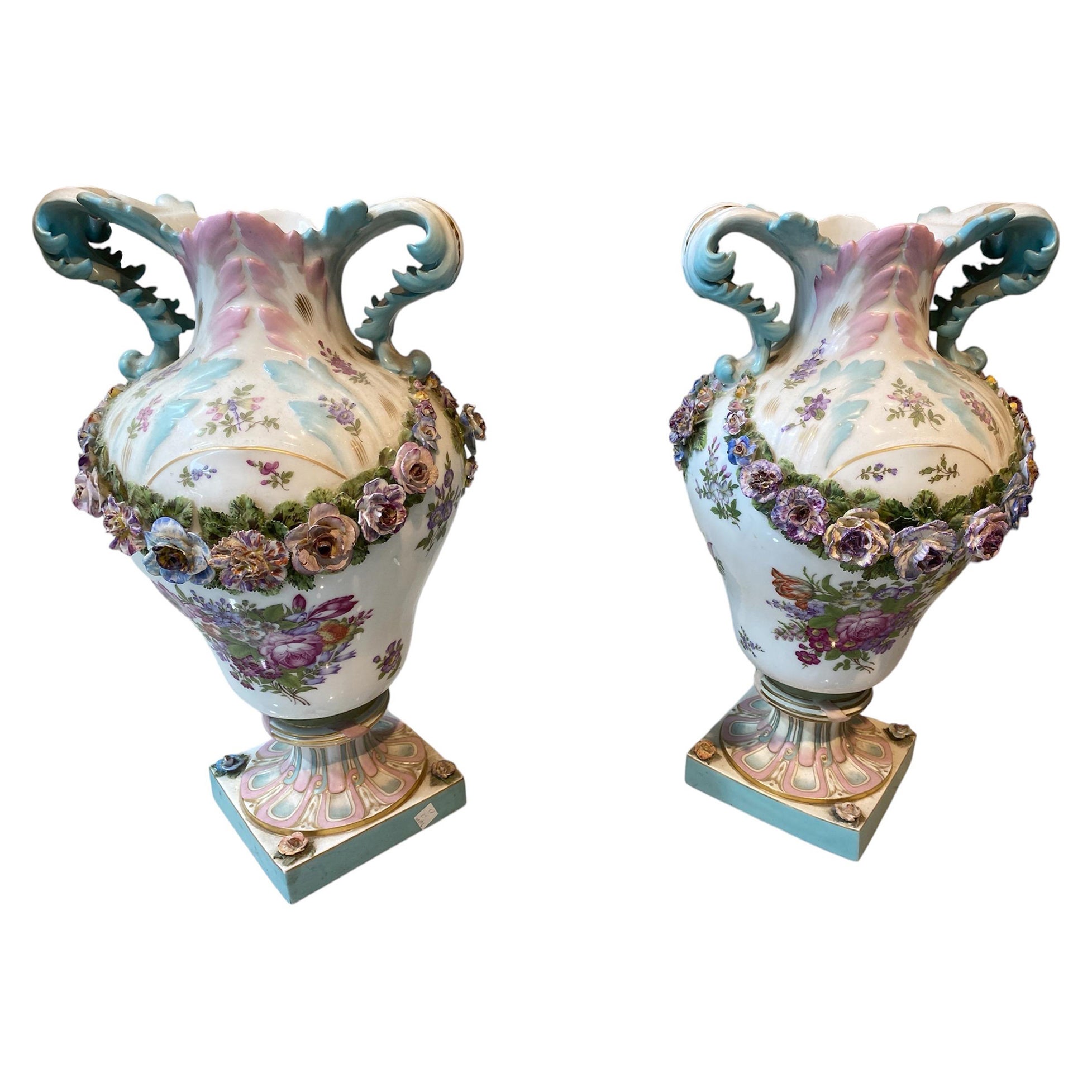 Pareja De Jarrones De Porcelana Meissen