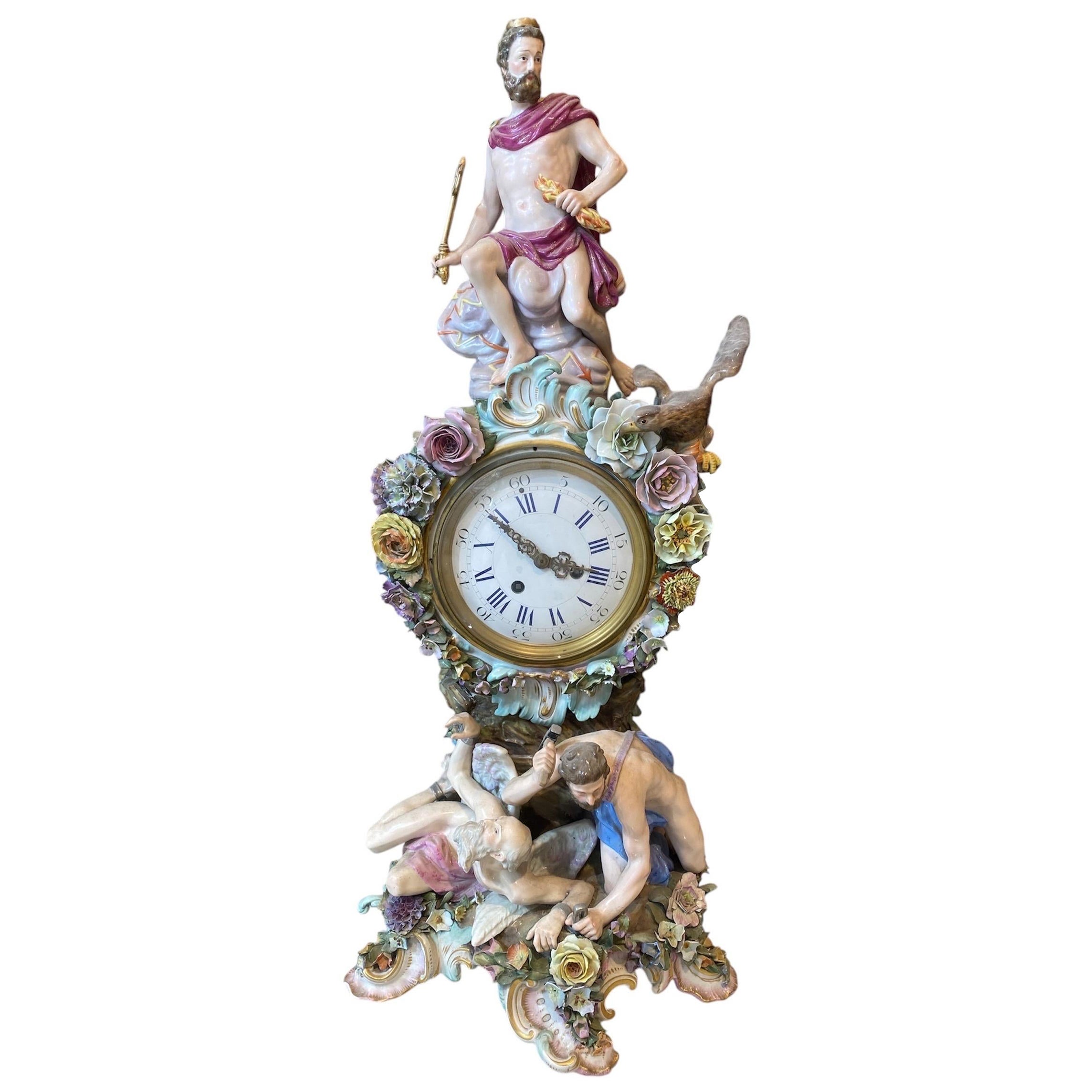 Große Meissener Splendour-Uhr, gekrönt von Jupiter, J.J. Kaendler, Deutschland, 1860
