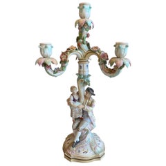 Antique Porcelain Candlestick in Hand-Painted