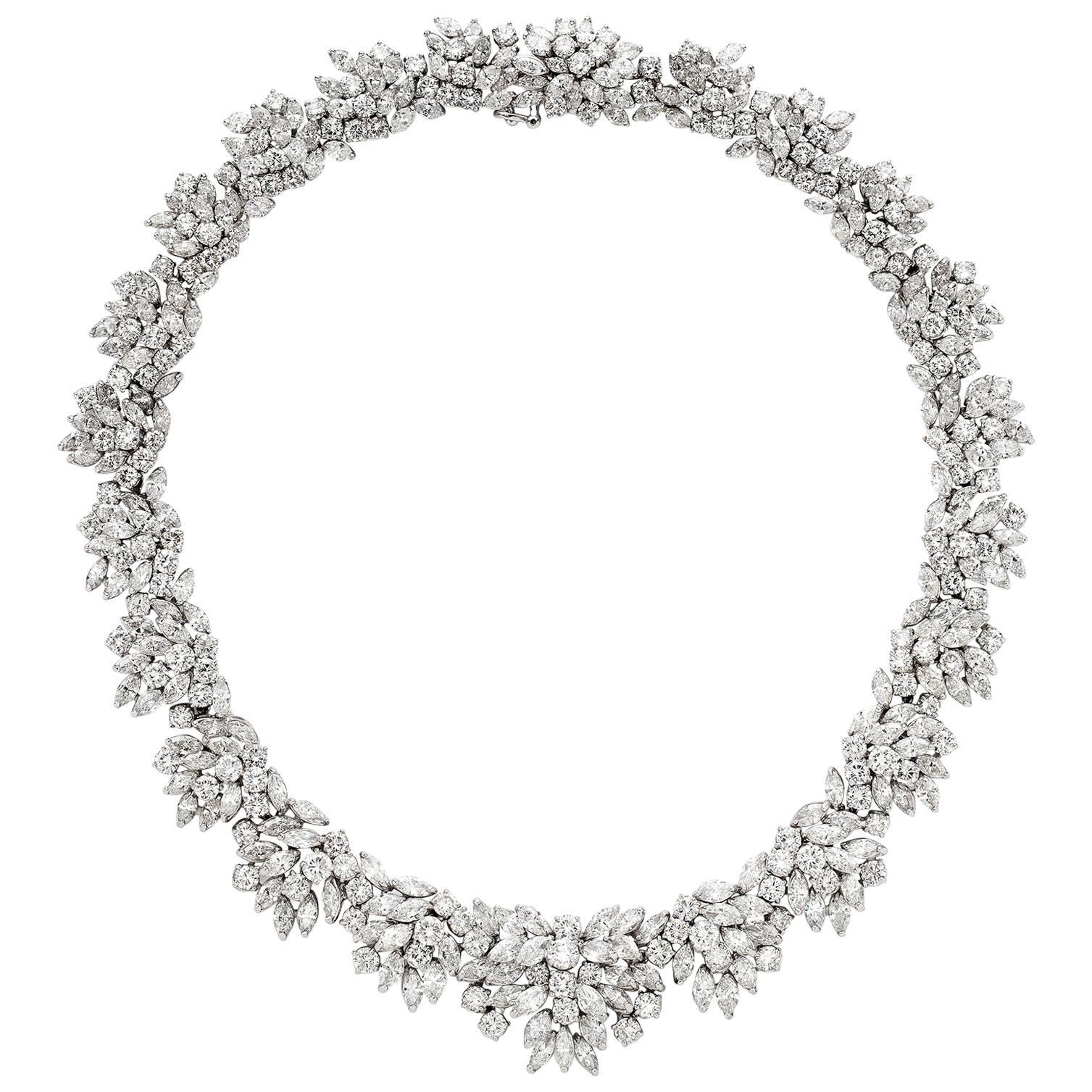 Elegant Diamond Platinum Cluster Design Necklace