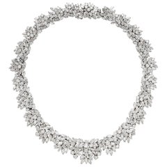 Elegant Diamond Platinum Cluster Design Necklace