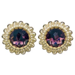 Art Nouveau Purple Rivoli Crystal Pinwire Halo Sunflower Clip Earrings