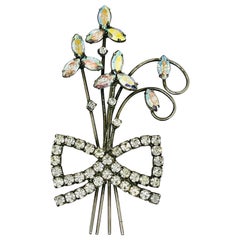 Art Deco Resurgence Three Flower Wire Bouquet with Bow Brooch, Welded Back