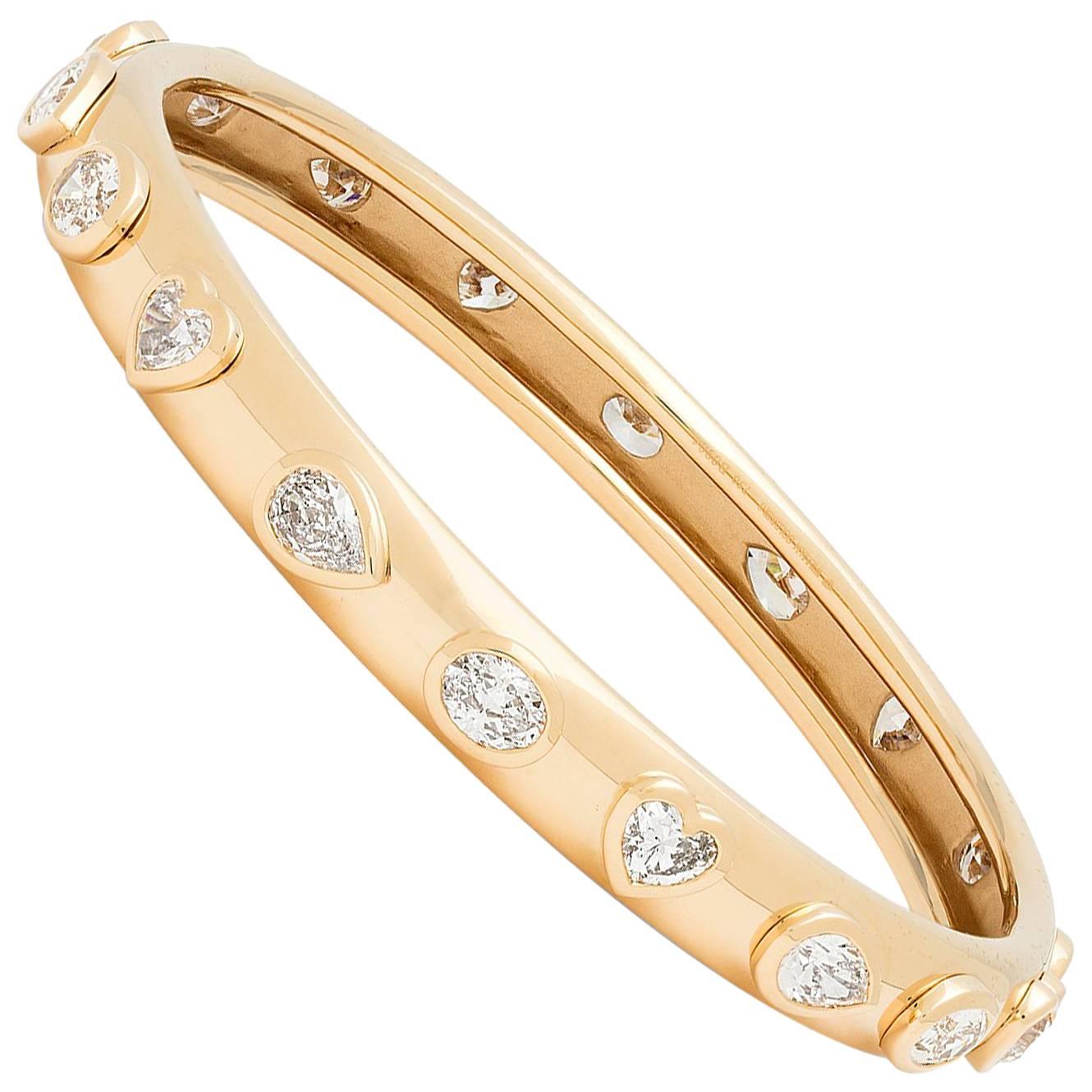 Fancy Cut Diamond Gold Bangle Bracelet For Sale