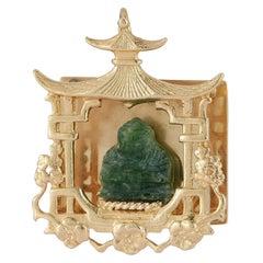 Vintage Gold and Carved Jade Pagoda Statement Charm