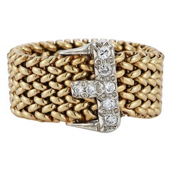 Antique Gold and Diamond Mesh Buckle Ring