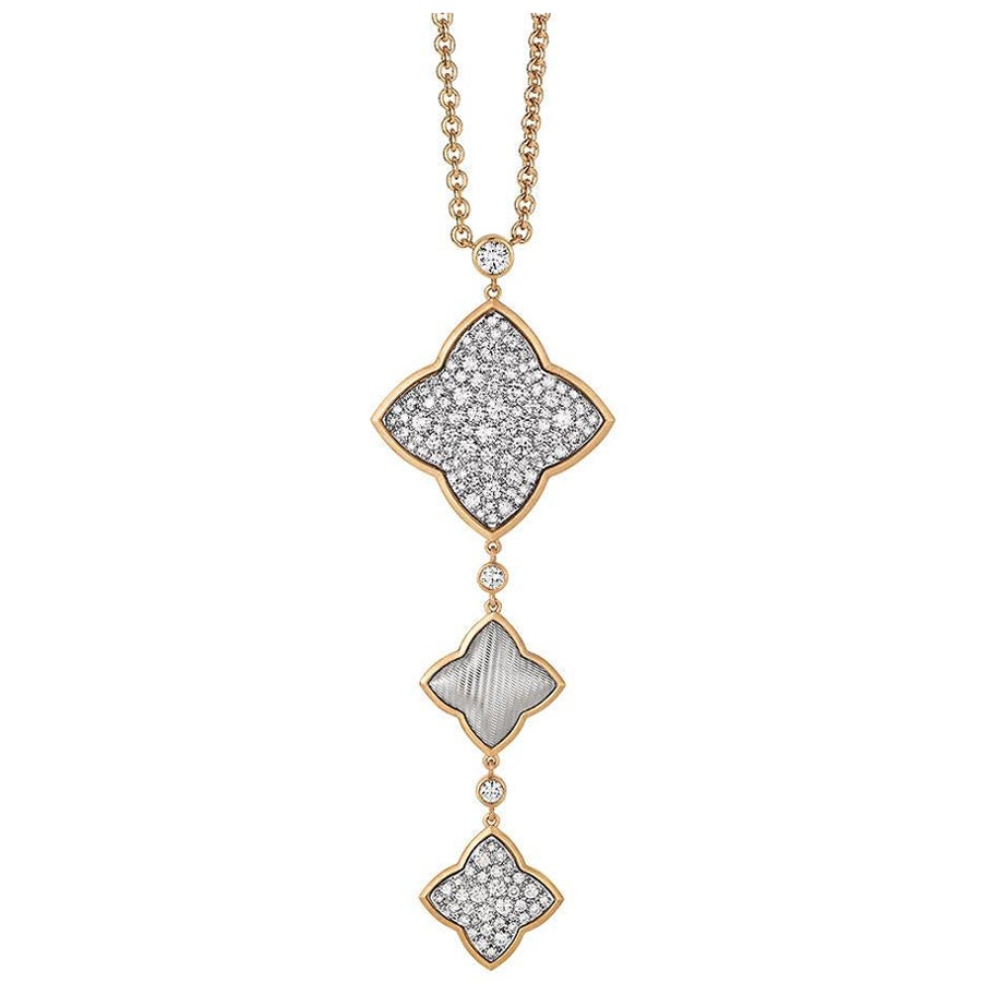 Quatrefoil Collier 18k Rose Gold White Gold 144 Diamonds 2.34 ct height 79.5 mm