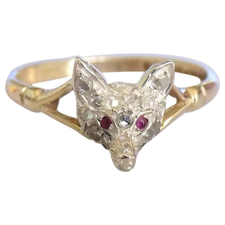 Victorian Diamond Fox head Gold ring