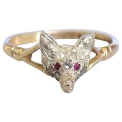 Antique Victorian Diamond Fox head Gold ring