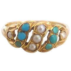 Victorian Gold Turquoise Pearl ring