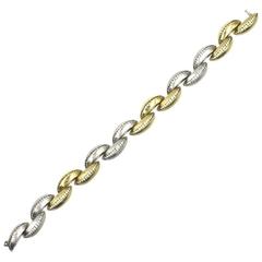 Tiffany & Co. Diamond Two-Tone Satin Finish 18 Karat Gold Link Bracelet