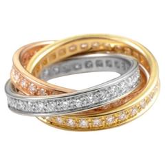 Retro Cartier Trinity Diamond Tri-Color Gold Band Ring 