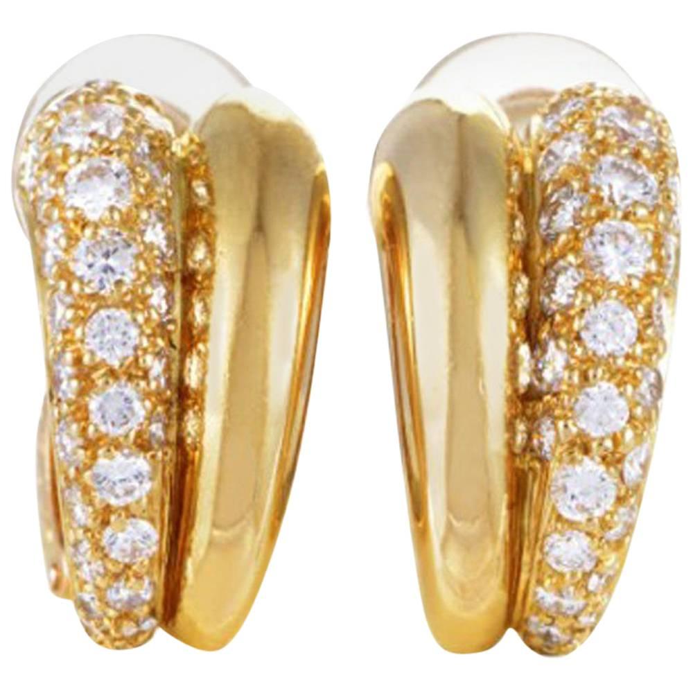 Cartier Pave Diamond Split Huggie Yellow Gold Clip Earrings