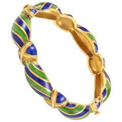 Vintage Tiffany & Co. Blue Green Enamel 18 Karat Yellow Gold Bangle Bracelet