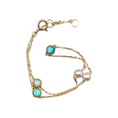 Minimalist Australian Solid Opal & Pearl Bracelet 18k Yellow Gold