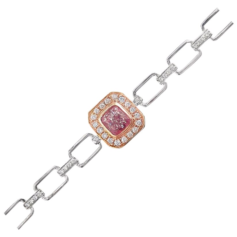 Certification AGL, or blanc 18 carats, taille coussin  Bracelet cubain avec diamant rose