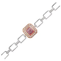 Certification AGL, or blanc 18 carats, taille coussin  Bracelet cubain avec diamant rose