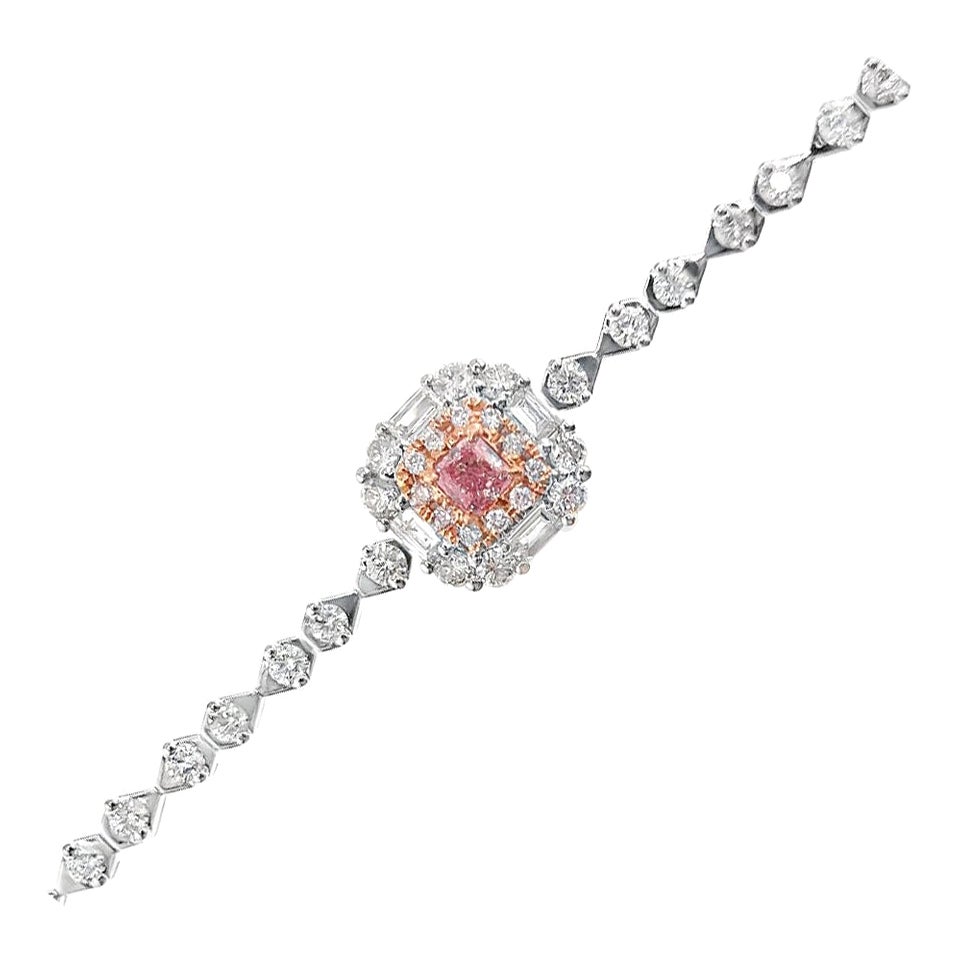 AGL Zertifizierung 18K Weißgold Cushion-Cut Pink Diamond Armband mit
