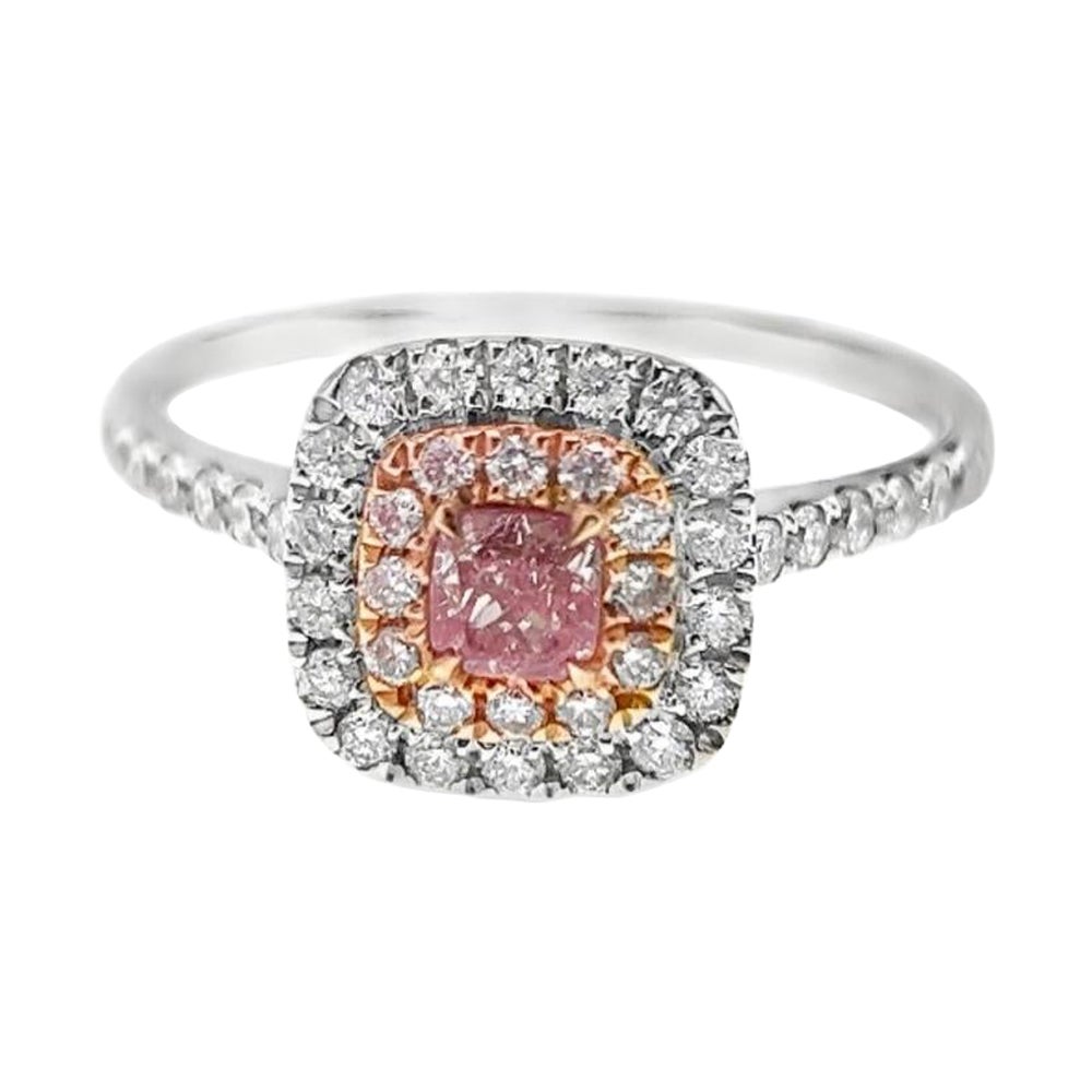 AGL Certified 18K White Gold Cushion-Cut Pink Diamond Engagement Ring