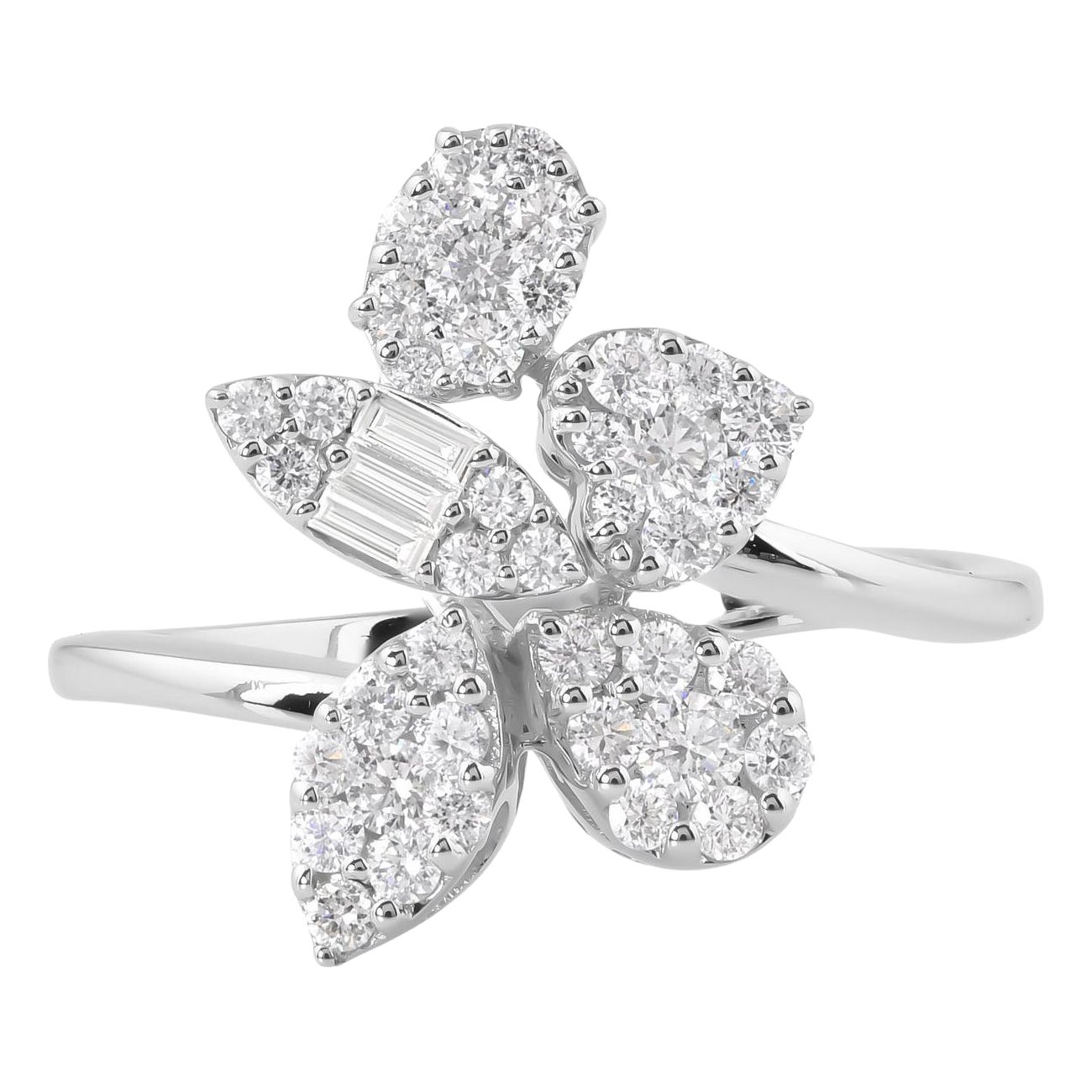 Anello con diamante baguette naturale da 0,63 carati, purezza SI e colore HI, oro bianco 14 carati