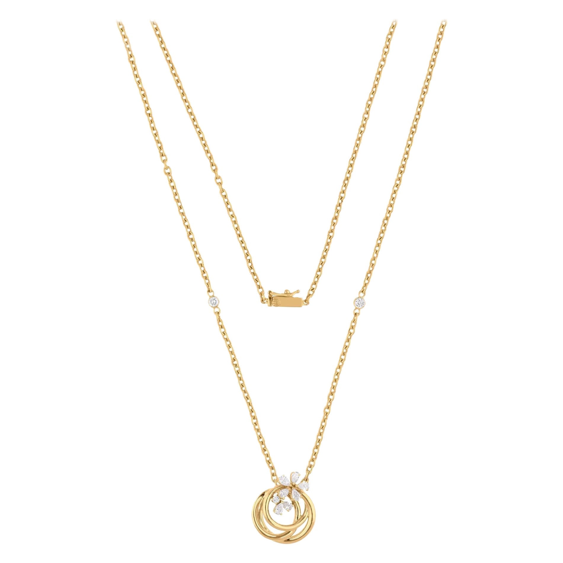 Verdadero SI Claridad HI Color Diamante Multi Círculo Colgante Collar Oro Amarillo 14k