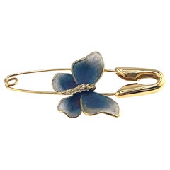 18K Yellow Gold Diamond Butterfly Paper Clip Brooch Pin