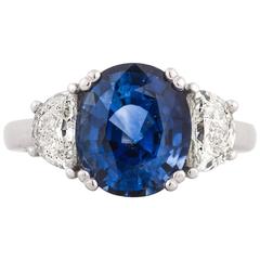 Platinum Three Stone Sapphire Diamond Ring 9