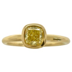 Tiffany & Co. Fancy Yellow Diamond Cushion Cut 0.27ct 18k Gold Solitaire Ring