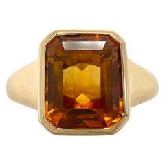 Seltener Bvlgari Citrin Smaragdschliff 18k Gelbgold Siegelstil Lünette Rubover-Ring