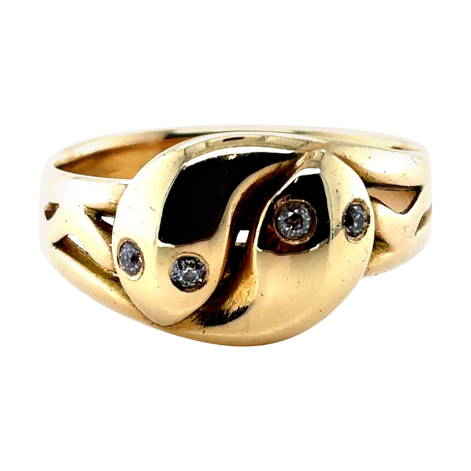 18 Karat Yellow Gold Diamond Snake Ring, Circa 1913