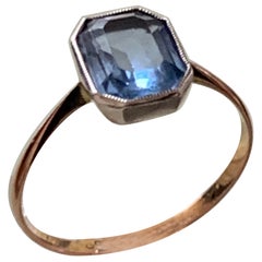 Art Deco Silver and 9ct Gold Aqua Marine Gemstone Ring