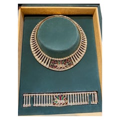Panther Diamond and Colored Stone Collar Necklace & Bracelet Set 18k Yellow Gold
