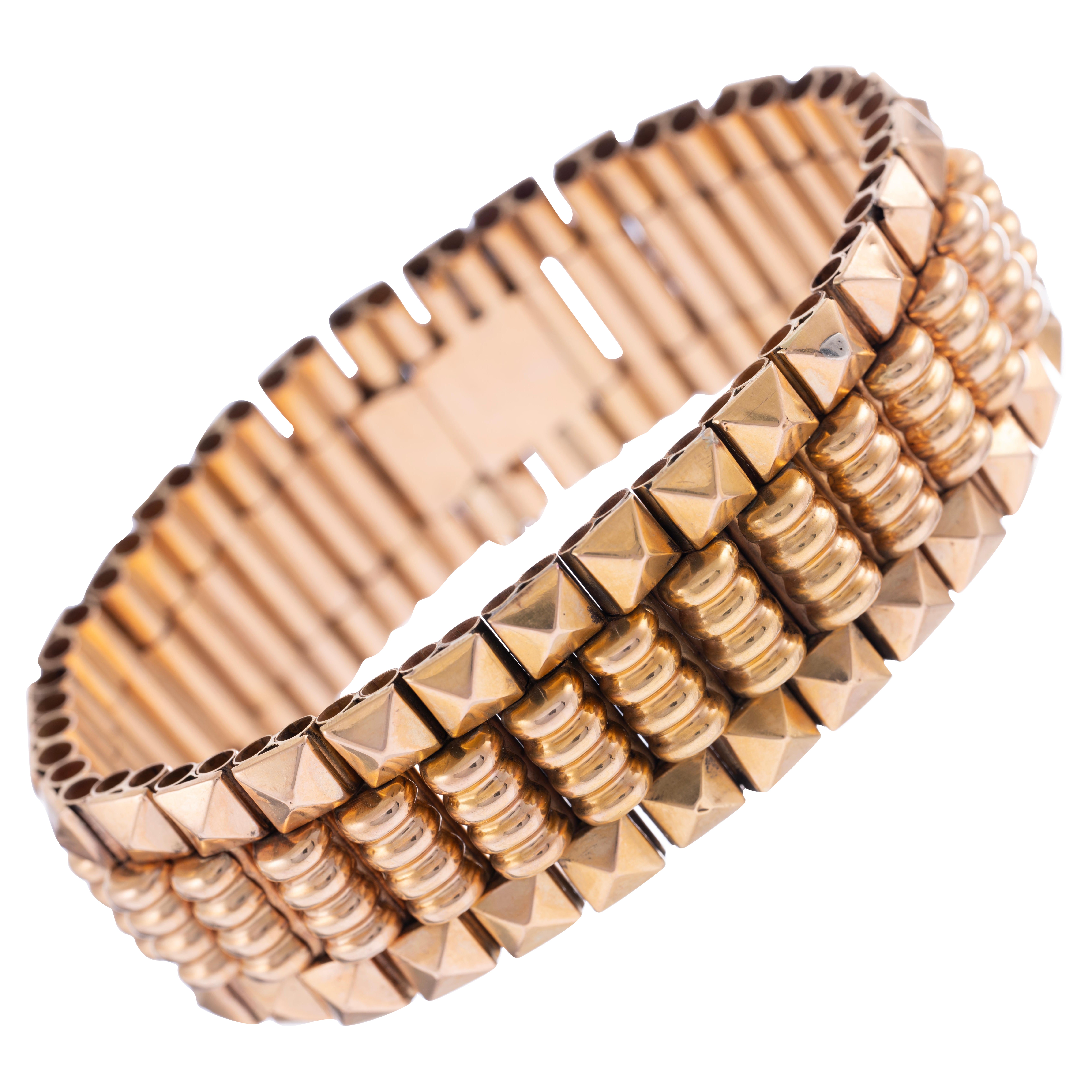 Retro Link Bracelet Geometric Stylized 18K Rose Gold Circa 1940