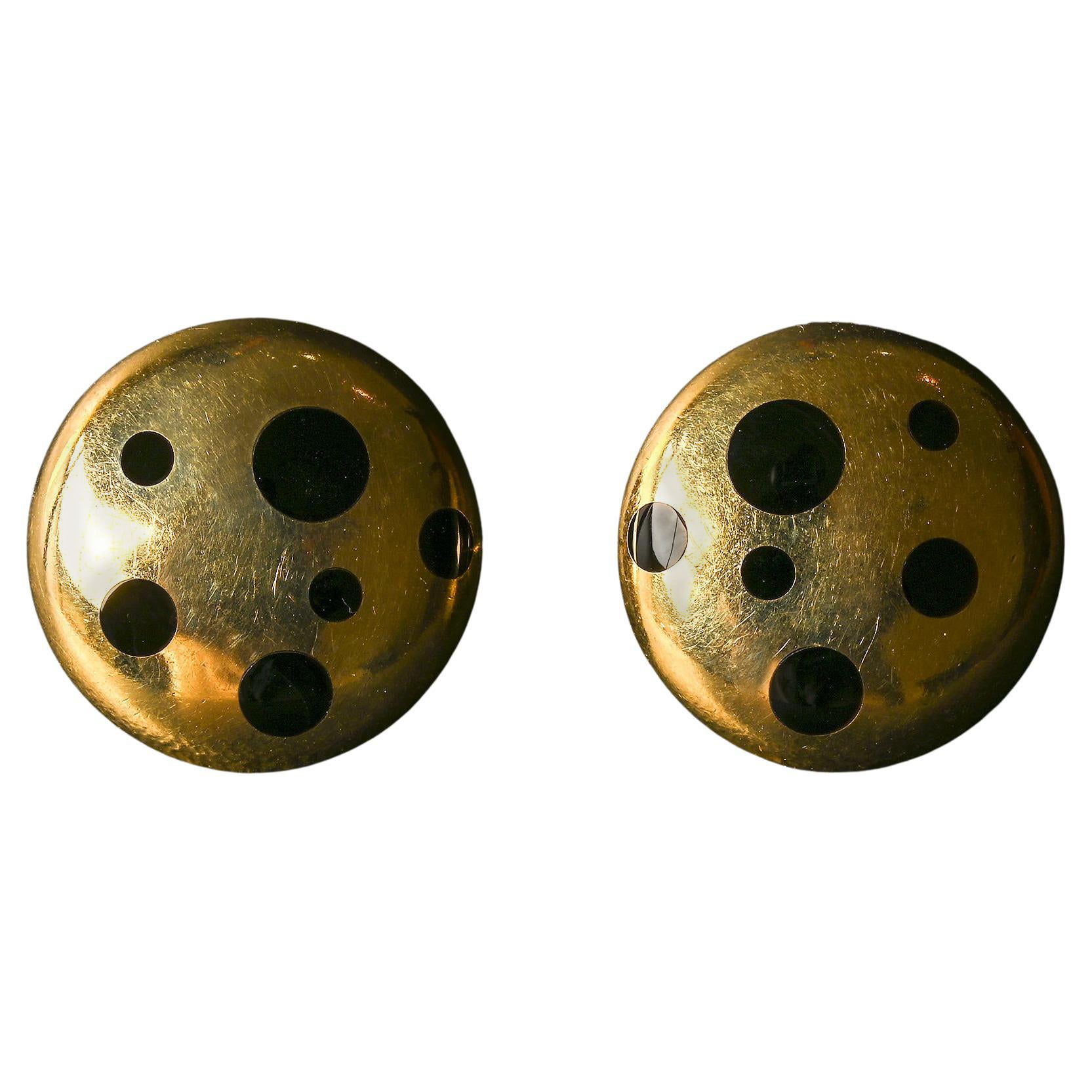 Gold and Onyx Dot Earrings