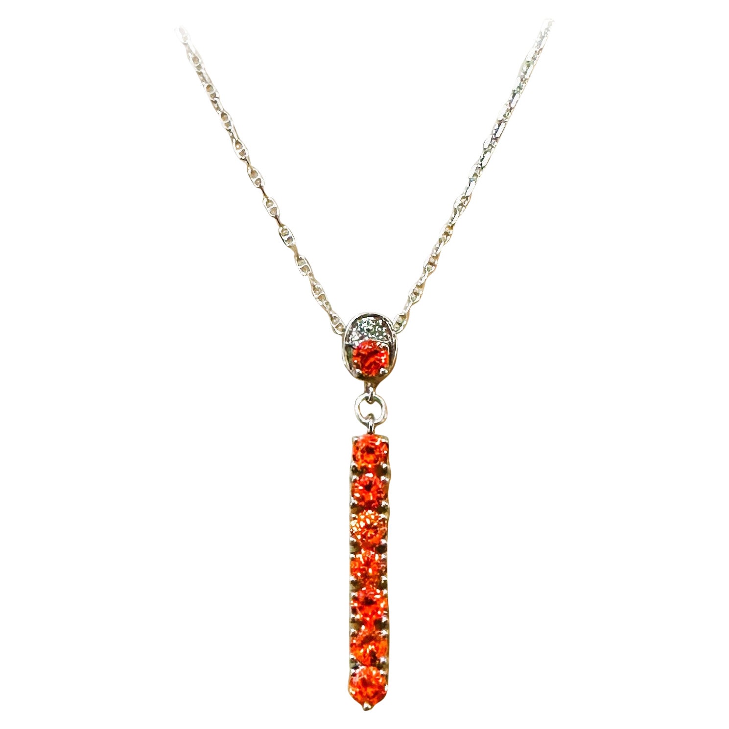 New 2.5 Carat Fire Red Spessartite Garnet Linear Sterling Pendant Necklace